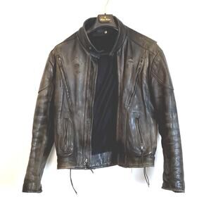 Vintage Black Motorcycle Jacket S/M — Distressed Leather